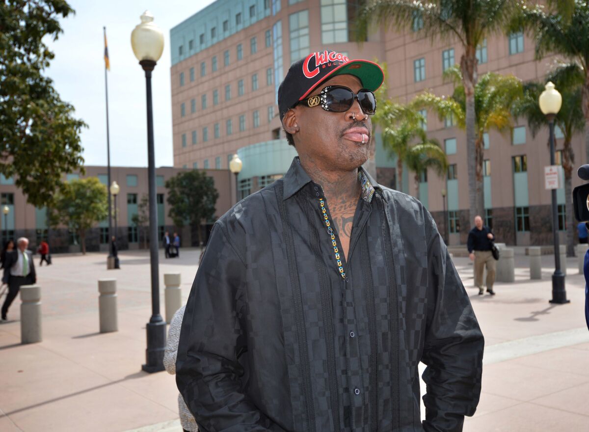 Former NBA star and Newport Beach resident Dennis Rodman in Orange in 2012. Rodman is facing charges in connection with a July 2016 crash that authorities said occurred while he was driving the wrong way on the 5 Freeway in Santa Ana.