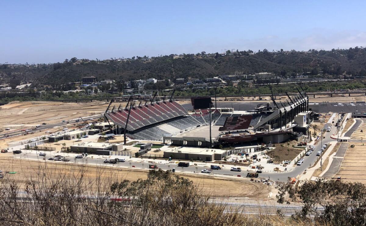 There are now fewer than 100 days until the scheduled opening for San Diego State's Snapdragon Stadium.