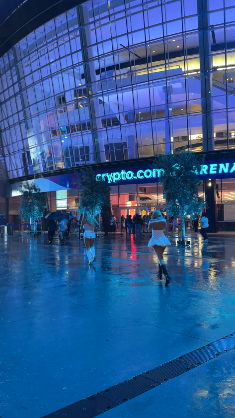 Crypto.com flooded with rain and fans in go-go boots for Sabrina Carpenter