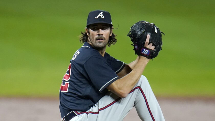 Atlanta Braves starting pitcher Cole Hamels throws a pitch.