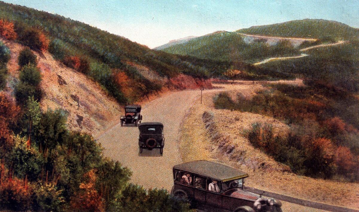 Vintage postcard of cars on Ridge Route