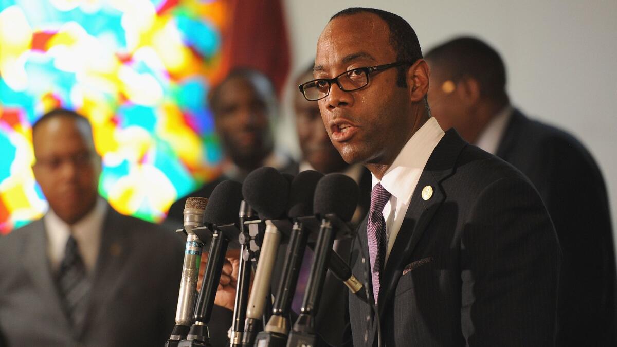 Cornell W. Brooks, president of the National Assn. for the Advancement of Colored People, speaks regarding the shooting death of 18-year-old Michael Brown, on Aug. 11, 2014, in Jennings, Mo.