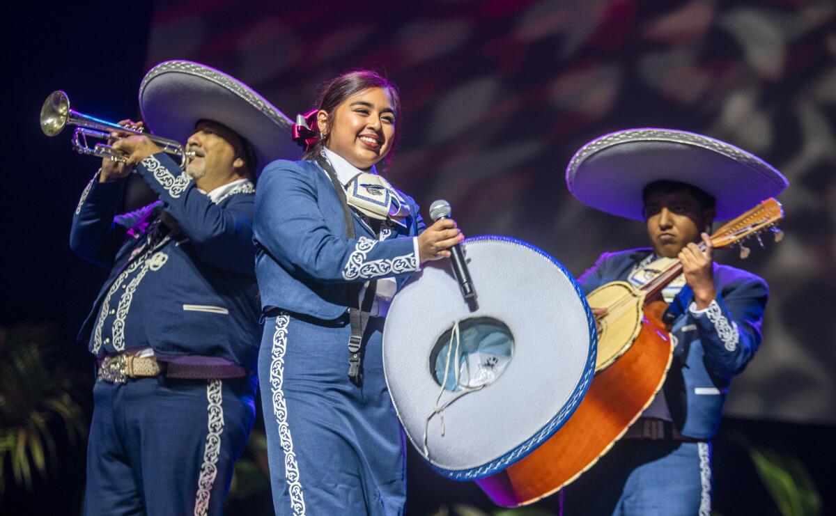 A Garfield High School mariachi band performs in the Microsoft Theater