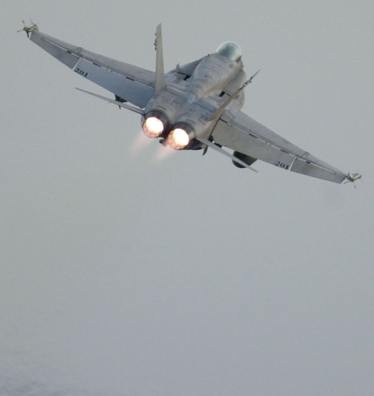 A U.S. Navy F/A-18C Hornet fighter, the same model aircraft as one that recently crashed in Nevada, takes off on a strike mission from the aircraft carrier USS Theodore Roosevelt in the Arabian Sea in this file photo.