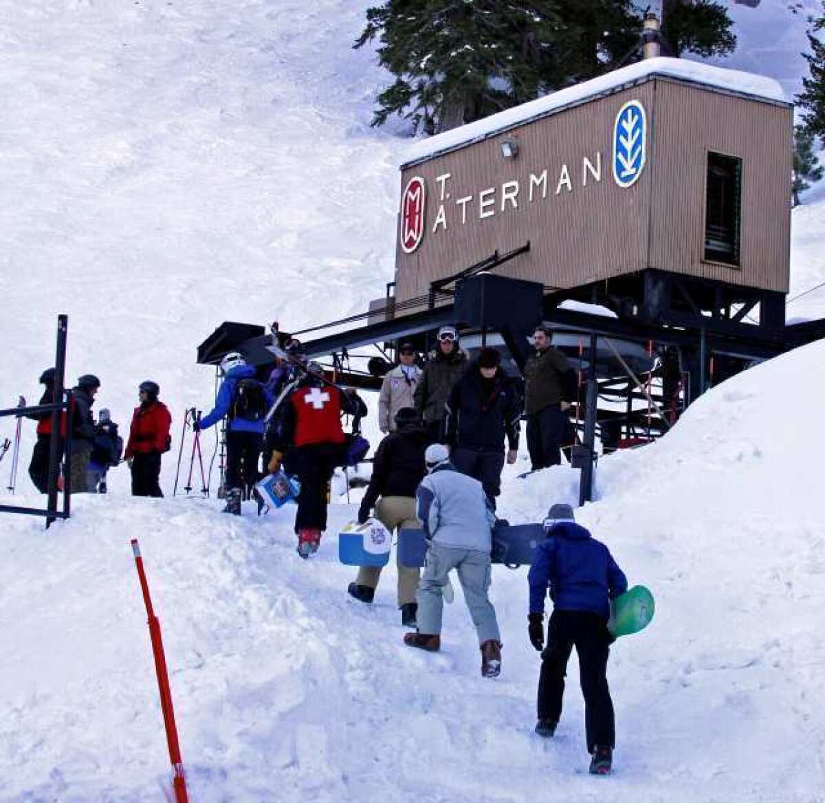 Mt. Waterman hasn't received enough snow yet to open for the season. Above, skiers and snowboarders arrive in 2011.