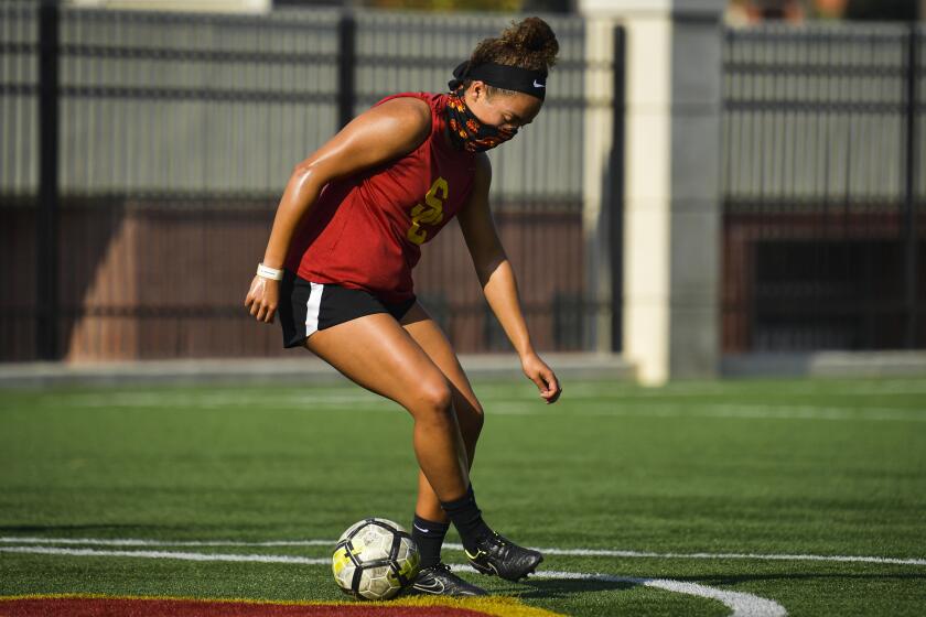 USC Women's Soccer player, Isabel Rolley, works out at the Sports Specific Training in 2020.