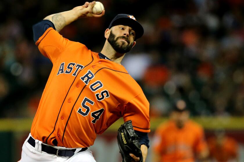Right-handed starter Mike Fiers won his first game with the Astros by no-hitting the Dodgers on Friday night in Houston.