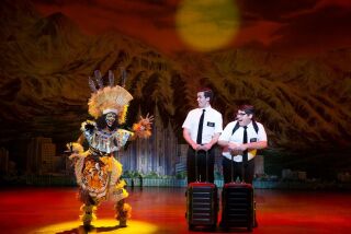 Monica L. Patton, Kevin Clay and Conner Peirson star in the national touring production of "The Book of Mormon," which plays through July 28 at the San Diego Civic Theatre.