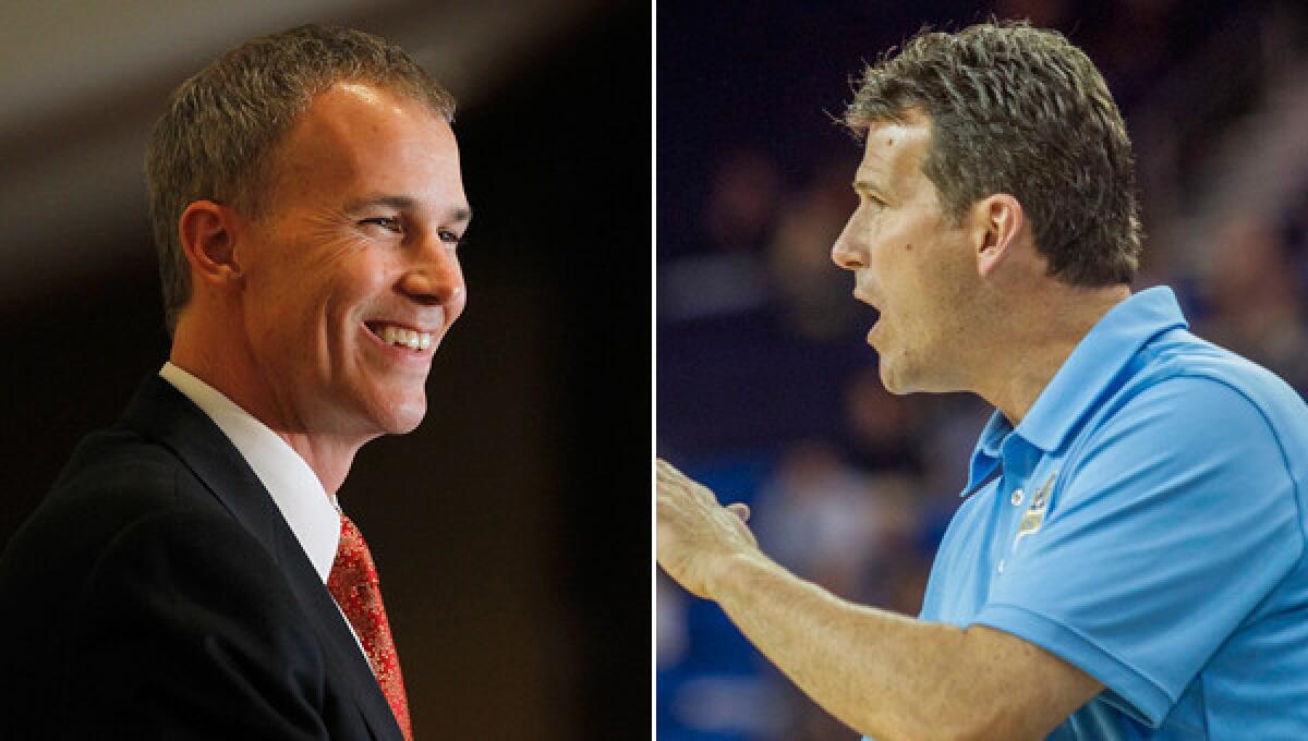 USC Coach Andy Enfield, left, and UCLA Coach Steve Alford begin a new chapter for their respective programs Friday when they make their coaching debuts.