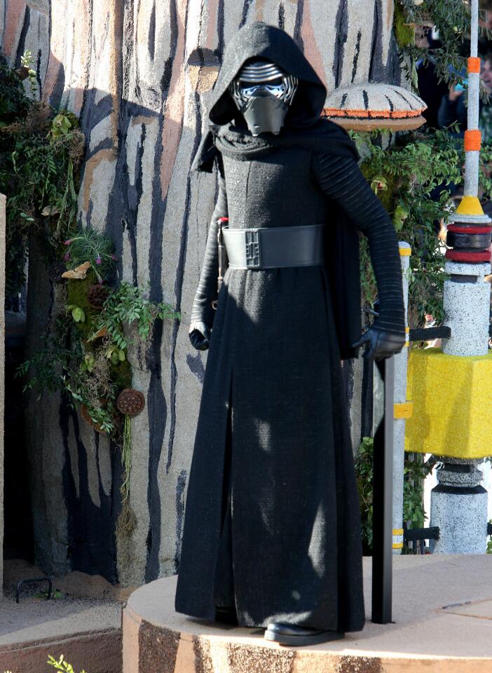 The newest Star Wars villain, Kylo Ren, rides on the Disneyland Resort float during the 2016 Rose Parade in Pasadena on Friday, Jan. 1, 2016.