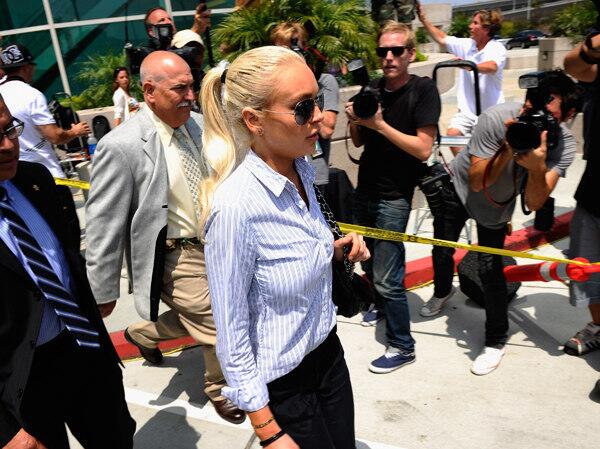 Lindsay Lohan speaks to reporters