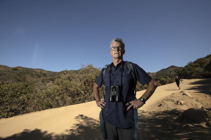 LOS ANGELES, CA - OCTOBER 12: Gerry Hans, president of community organization Friends of Griffith Park, stands for a portrait on the Brush Canyon Trail in Griffith Park on Monday, Oct. 12, 2020 in Los Angeles, CA. Hans is leading an opposition effort against the project, due to environmental impact concerns. (Brian van der Brug / Los Angeles Times)