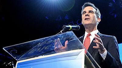 Eric Garcetti talks to crowd about May 21 runoff during his election night speech.