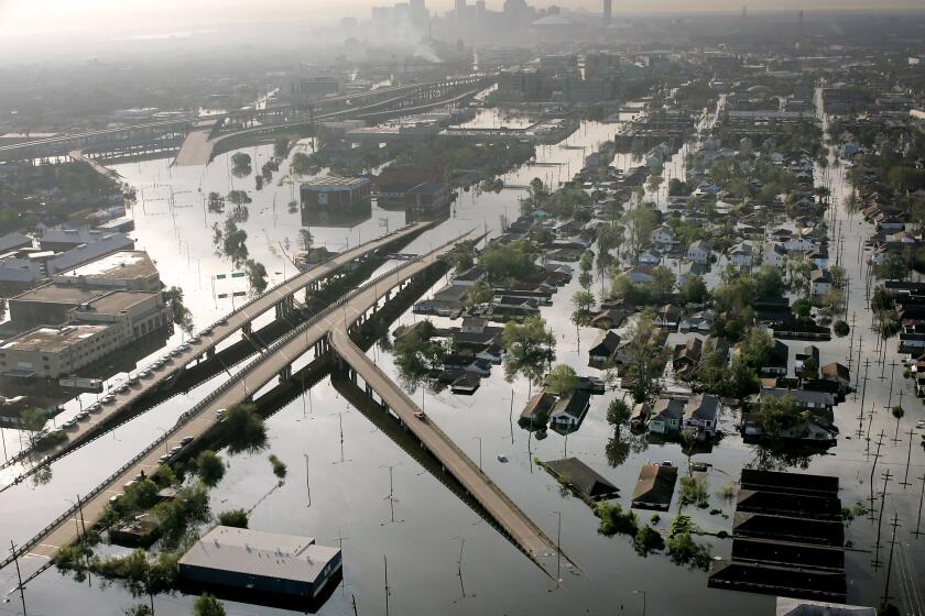 Floodwaters from Hurricane Katrina fill the streets near downtown New Orleans on Aug. 30, 2005. The most destructive U.S. hurricanes are hitting three times more frequently than they did a century ago, according to a new study by a Danish research team.