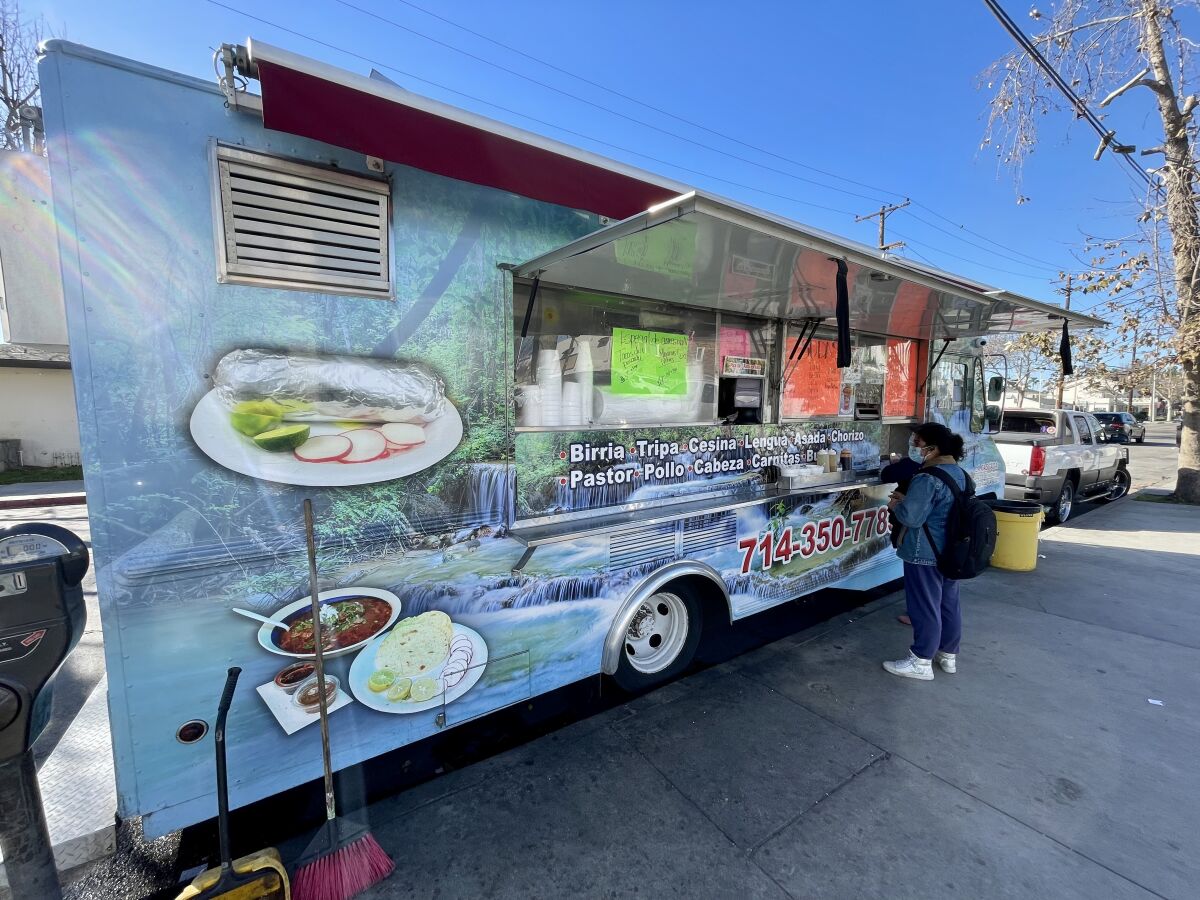 The La Cascada food truck lists birria as the first of its fillings to choose from. 