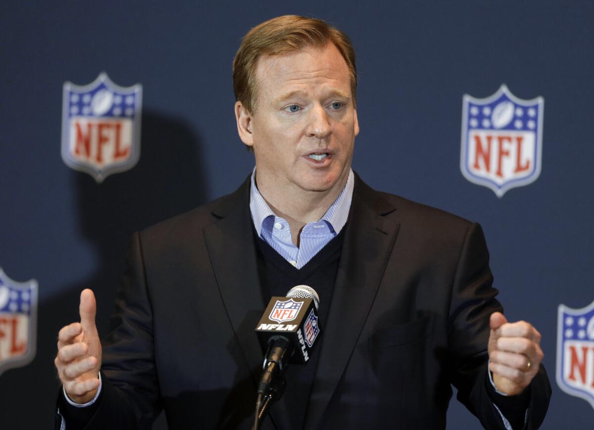 NFL Commissioner Roger Goodell, shown back in March, will meet with league owners Wednesday to address key issues.