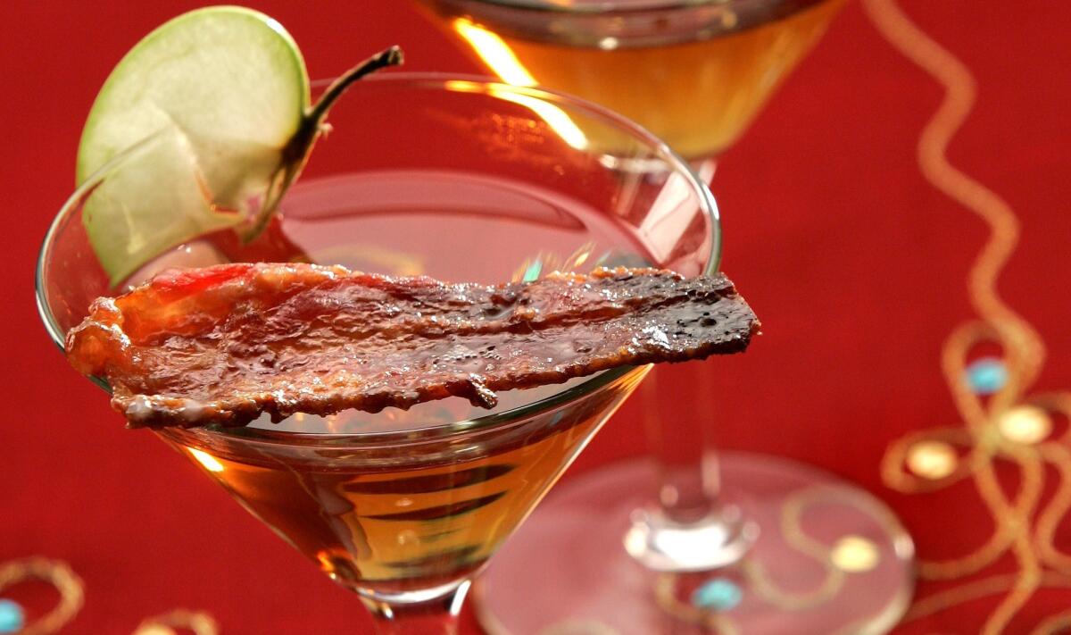 Cocktail for bacon lovers: candied bacon martini.
