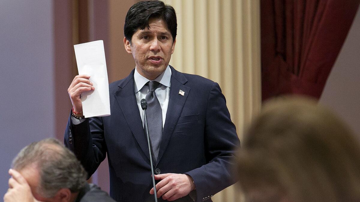 Then state Senate President Kevin de Leon urges approval of his bill to help residents avoid a new limit on state and local tax deductions in Sacramento on Jan. 30.