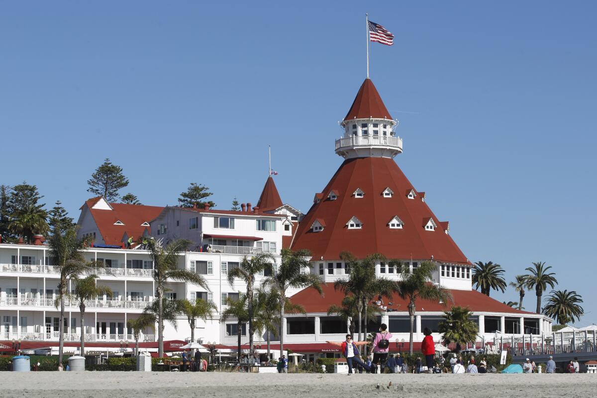 Coronado’s registered voters through an Internet portal would be able to comment or vote on issues facing the city such as whether they support building more housing or a ban on gas-powered leaf blowers. The tech company behind the portal hasn’t formally approached Coronado yet. The Hotel del Coronado, above, is an icon of the city.