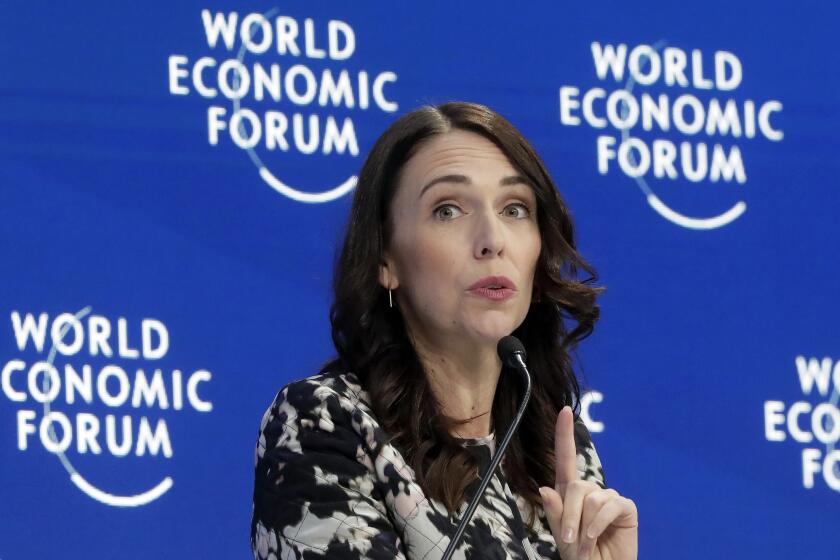 FILE - Jacinda Ardern, Prime Minister of New Zealand, speaks during the "Safeguarding the planet" session at the annual meeting of the World Economic Forum in Davos, Switzerland, Jan. 22, 2019. When Ardern steps down as prime minster next month, she will have accumulated 15 years experience as a lawmaker and five-and-a-half years as leader. (AP Photo/Markus Schreiber, File)