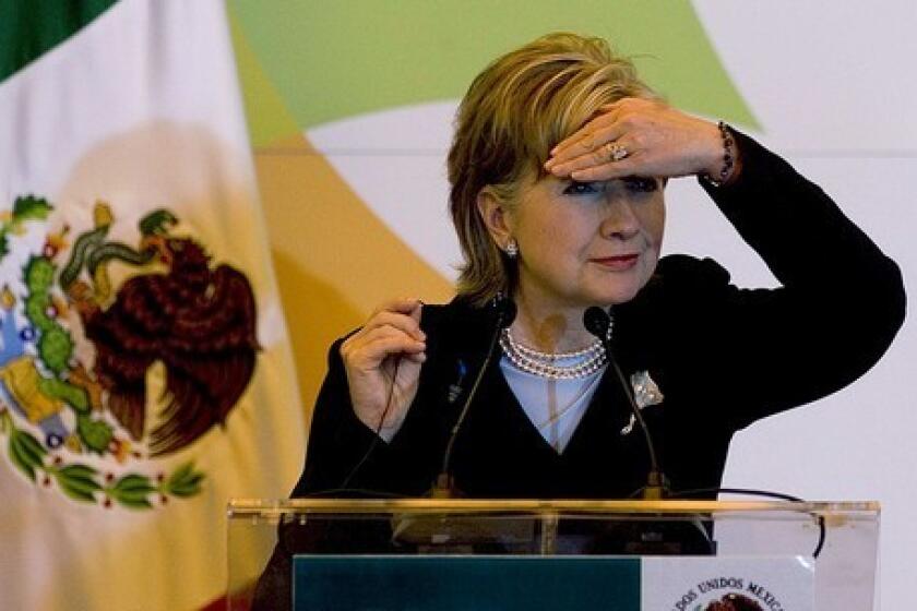 U.S. Secretary of State Hillary Rodham Clinton at a news conference in Mexico City. Thursday she is to visit the northern city of Monterrey, a business hub.