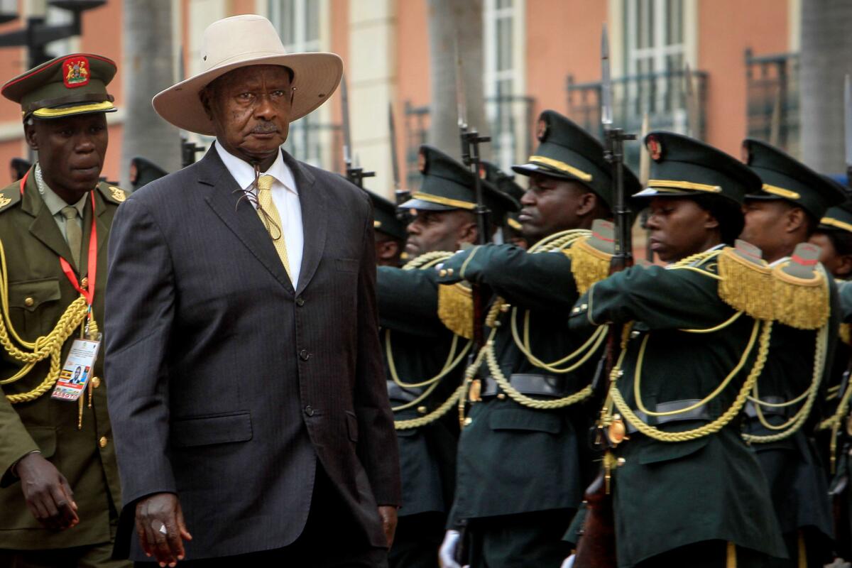 Ugandan President Yoweri Museveni arrives for a quadripartite meeting of the heads of state of Angola, Rwanda, Uganda and Congo to discuss regional cooperation and security at the presidential palace in Luanda, Angola, on July 12, 2019.