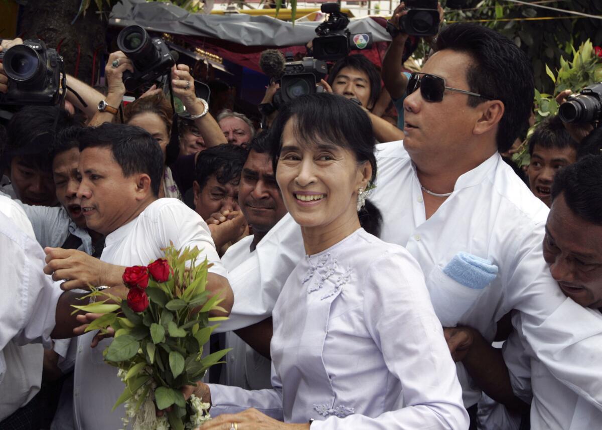 Aung San Suu Kyi greeted supporters in 2012 in Yangon.