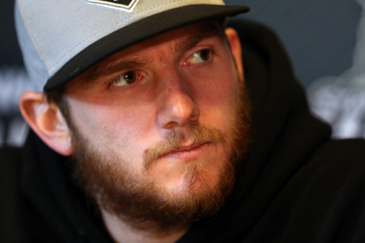 Jonathan Quick speaks during Media Day ahead of the opening game of the Stanley Cup Final on Wednesday at Staples Center.