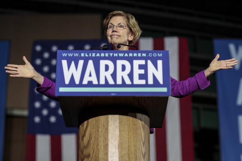 LOS ANGELES, CA, MONDAY, MARCH 2, 2020 - Democratic Presidential hopeful, Senator Elizabeth Warren holds a campaign rally at East LA College ahead of the Super Tuesday primary. (Robert Gauthier/Los Angeles Times)