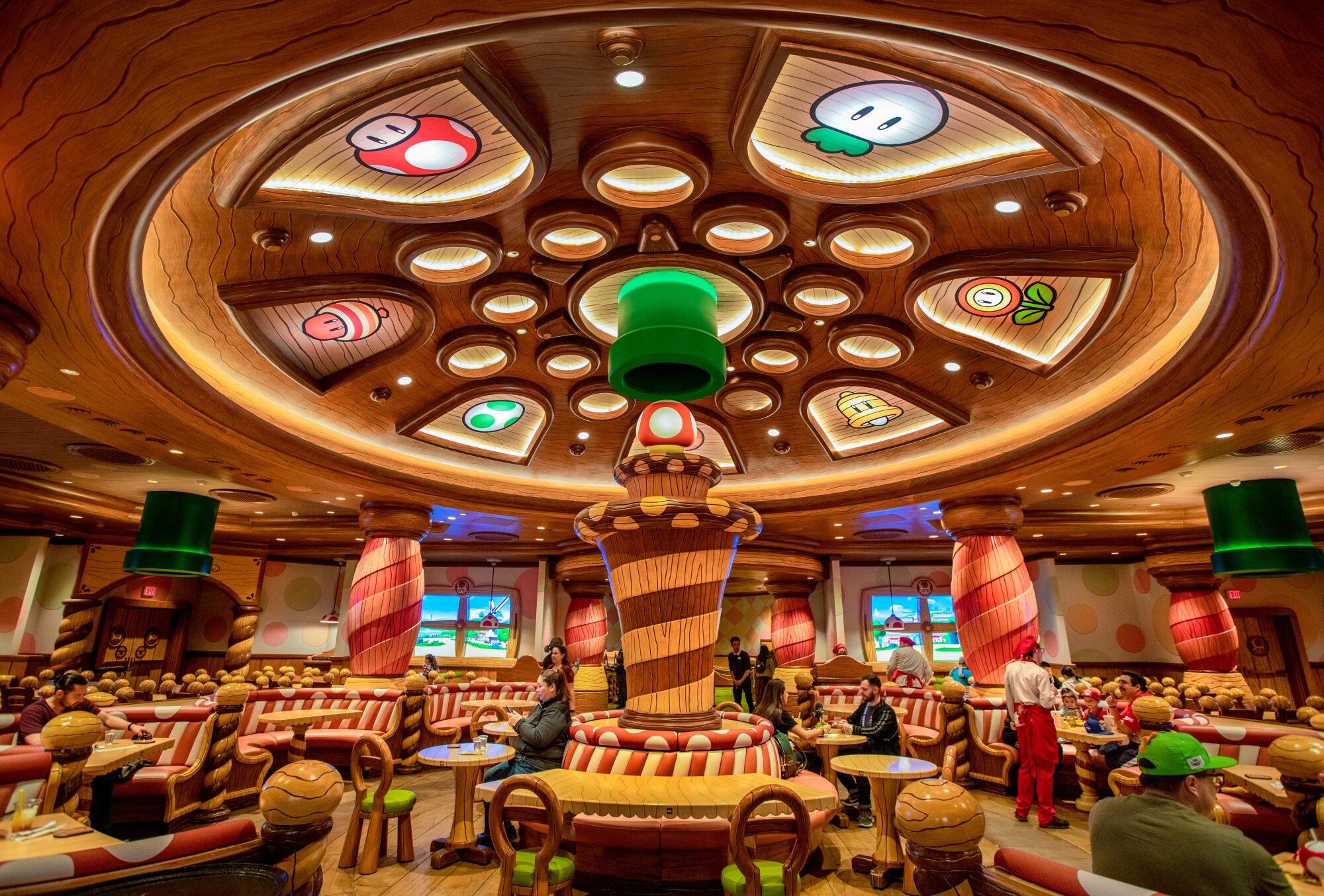 Inside Toadstool Cafe, the new themed restaurant within Nintendo World at Universal Studios Hollywood.