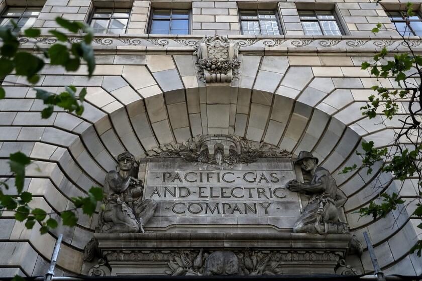 SAN FRANCISCO, CA - JUNE 18: A view of the Pacific Gas and Electric (PG&E) headquarters on June 18, 2018 in San Francisco, California. California lawmakers are saying that PG&E is considering bankruptcy after a report released by Cal Fire investigators earlier this month showed that PG&E was tied to 12 California wildfires in 2017 that destroyed thousands of homes and killed dozens of people. The fires could cost PG&E over $15 billion in fines and related liabilities. (Photo by Justin Sullivan/Getty Images) ** OUTS - ELSENT, FPG, CM - OUTS * NM, PH, VA if sourced by CT, LA or MoD **
