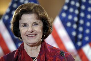 FILE - Sen. Dianne Feinstein, D-Calif., smiles after announcing the introduction of a Senate bill to repeal the Defense of Marriage Act, on Capitol Hill in Washington, March 16, 2011. Democratic Sen. Dianne Feinstein of California has died. She was 90. (AP Photo/Cliff Owen, File)