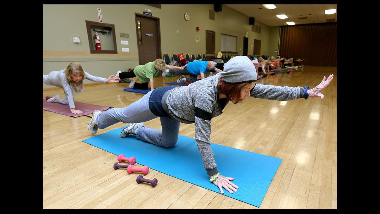 Maria Nemer of Burbank participates in the Resistance Training class at the Joslyn Adult Center, in Burbank on Tuesday, Jan. 8, 2019. The class meets every Tuesday at 8 am.