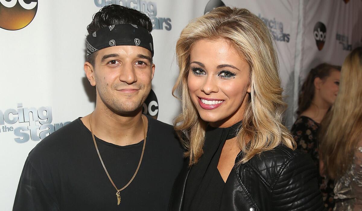 Mark Ballas, left, and Paige VanZant attend the "Dancing With The Stars" semifinals episode celebration at Mixology Grill and Lounge on May 16.