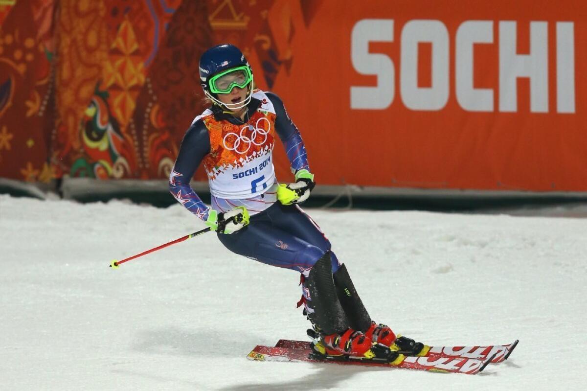 Mikaela Shiffrin completes her gold-medal run in the women's slalom.