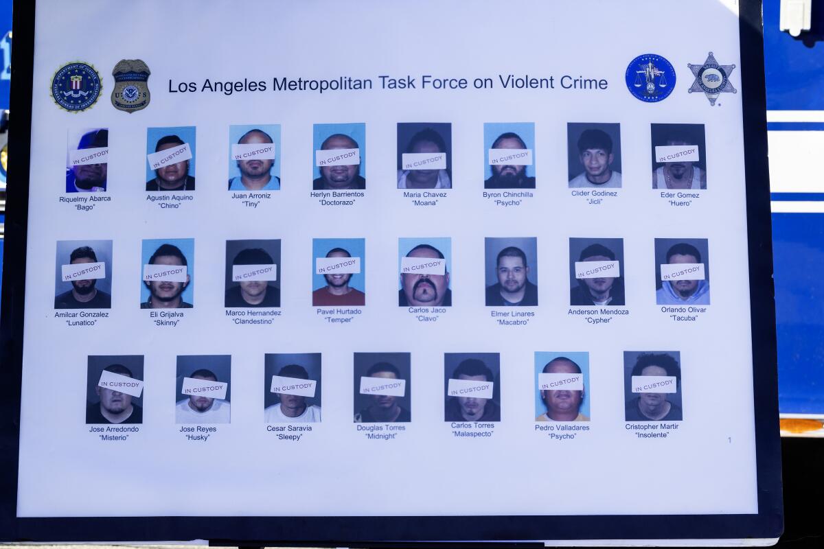 A poster shows defendants in a drug trafficking indictment
