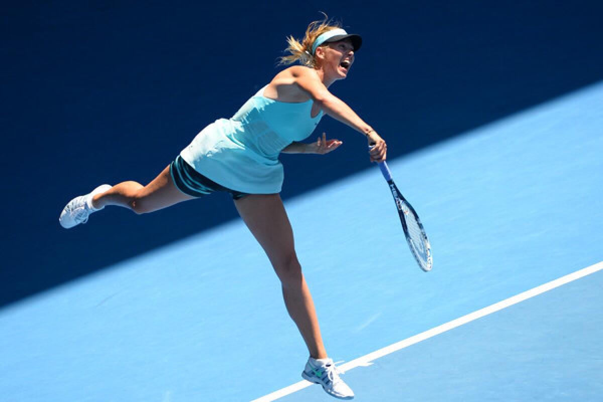 Maria Sharapova serves during her second-round win over Karin Knapp at the Australian Open on Thursday.