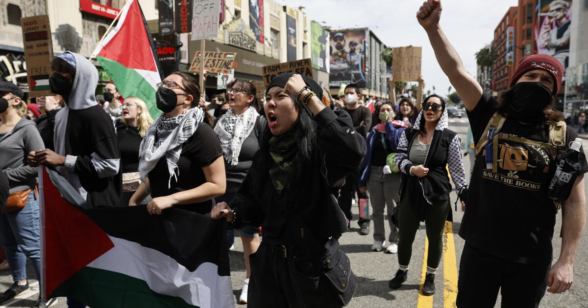Prost Rally 1,000 Gaza protesters rally ahead of Oscars, blocking traffic - Los ...
