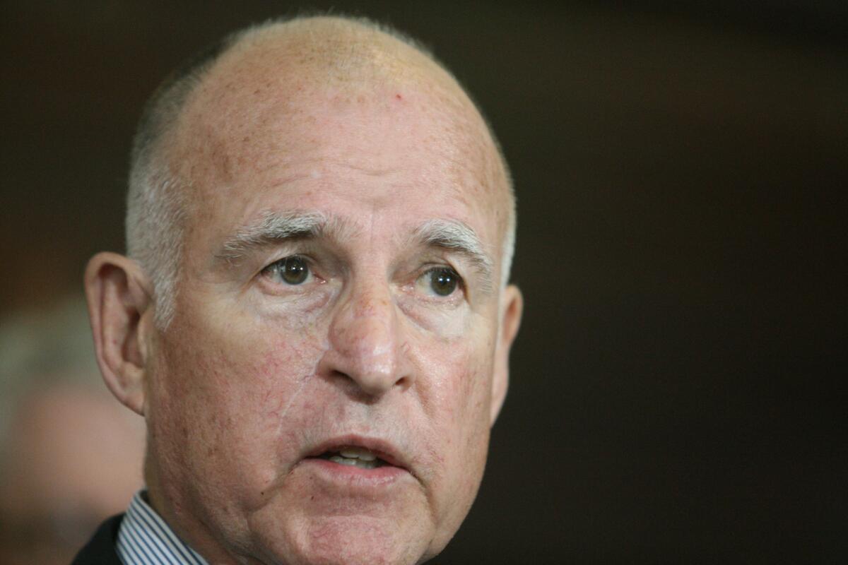 At L.A. City Hall, Gov. Jerry Brown speaks to the media regarding climate change.