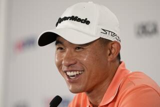 Collin Morikawa speaks before the U.S. Open Championship golf tournament at The Los Angeles Country Club.