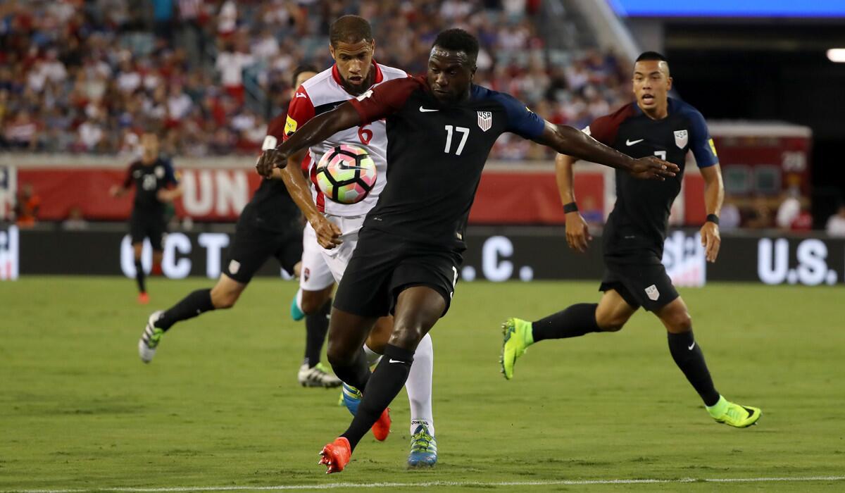 Jozy Altidore (17) of the United States attempts a shot during the FIFA 2018 World Cup Qualifier against Trinidad & Tobago on Tuesday.