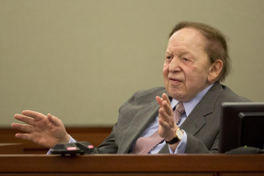 Sheldon Adelson, chief executive of Las Vegas Sands Corp., testifies for a second day in a civil case being heard in Clark County District Court in Las Vegas.