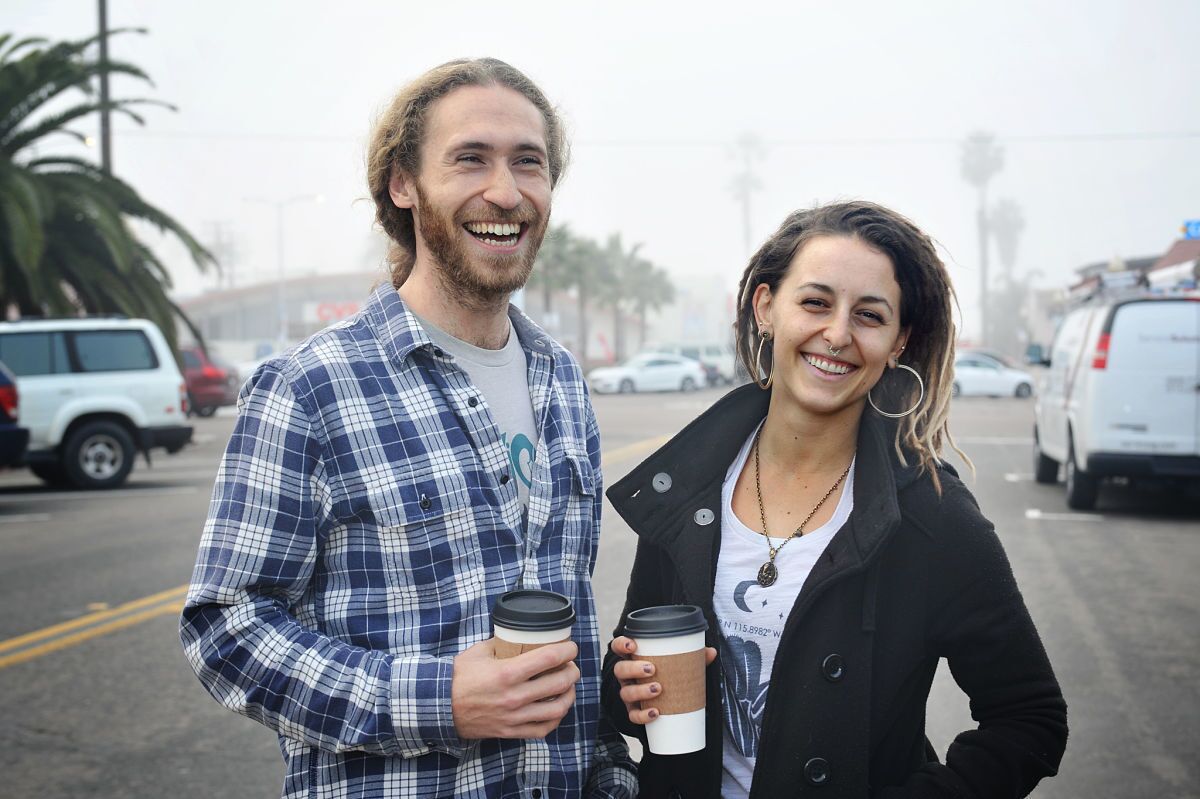 02.09.2017 -- Members of The Moves Collective, Tim Norton and Rae Irelan grab a brew at the Lazy Hummingbird Coffee & Tea House in Ocean Beach. (Rick Nocon/ For The San Diego Union-Tribune)
