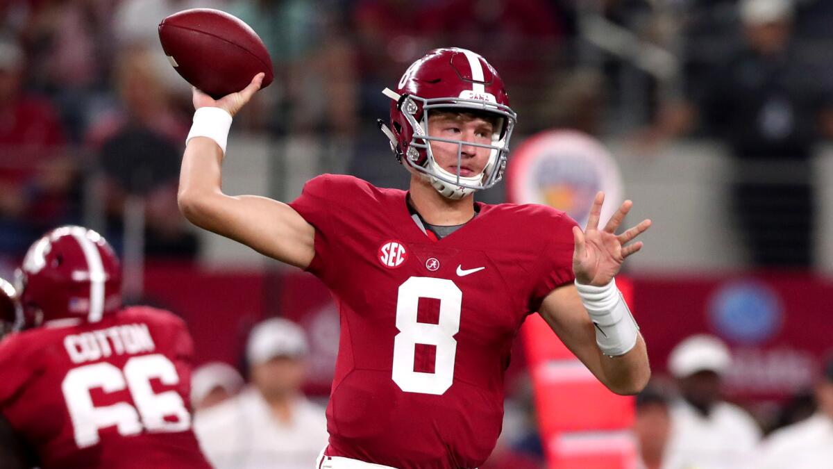 Blake Barnett completed 11 of 19 passes for 219 yards with two touchdowns and no interceptions this season for Alabama.