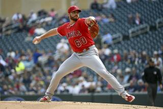 Los Angeles Angels pitcher Andrew Wantz throws against the Minnesota Twins.