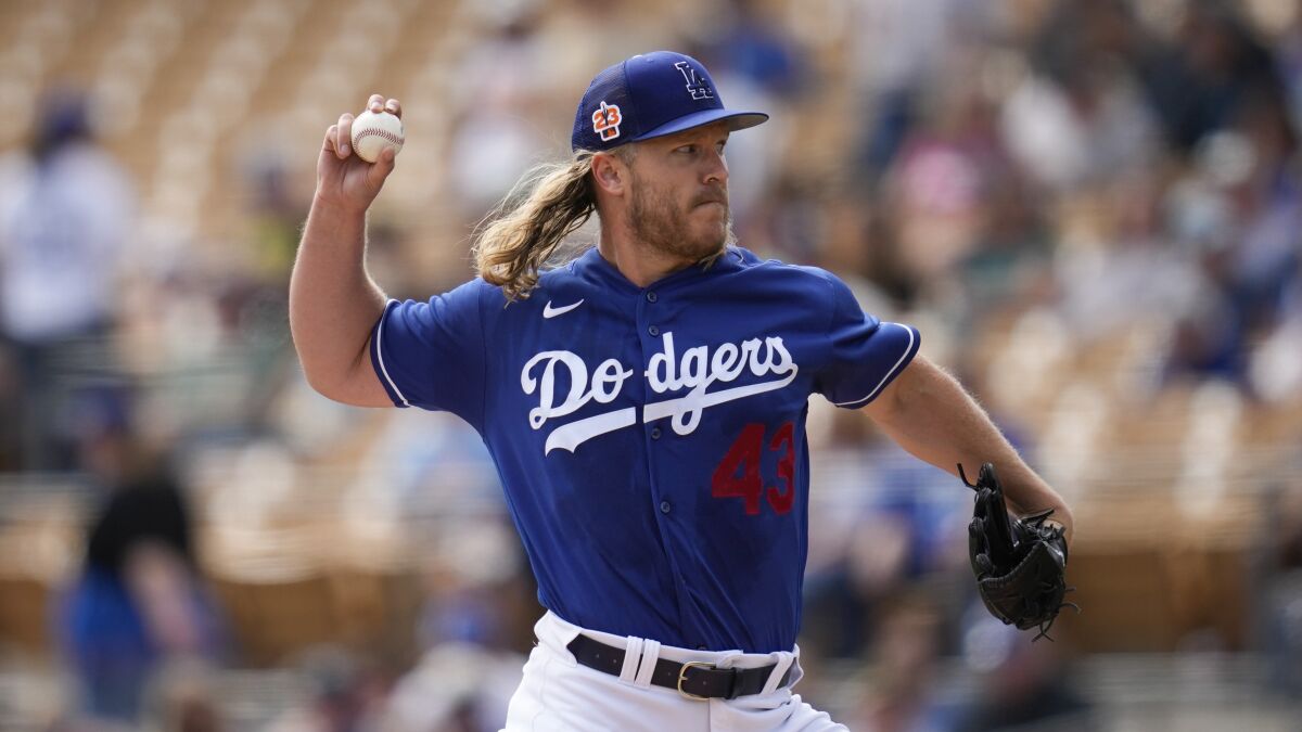 Dodgers pitcher Noah Syndergaard faces the San Diego Padres on March 6.