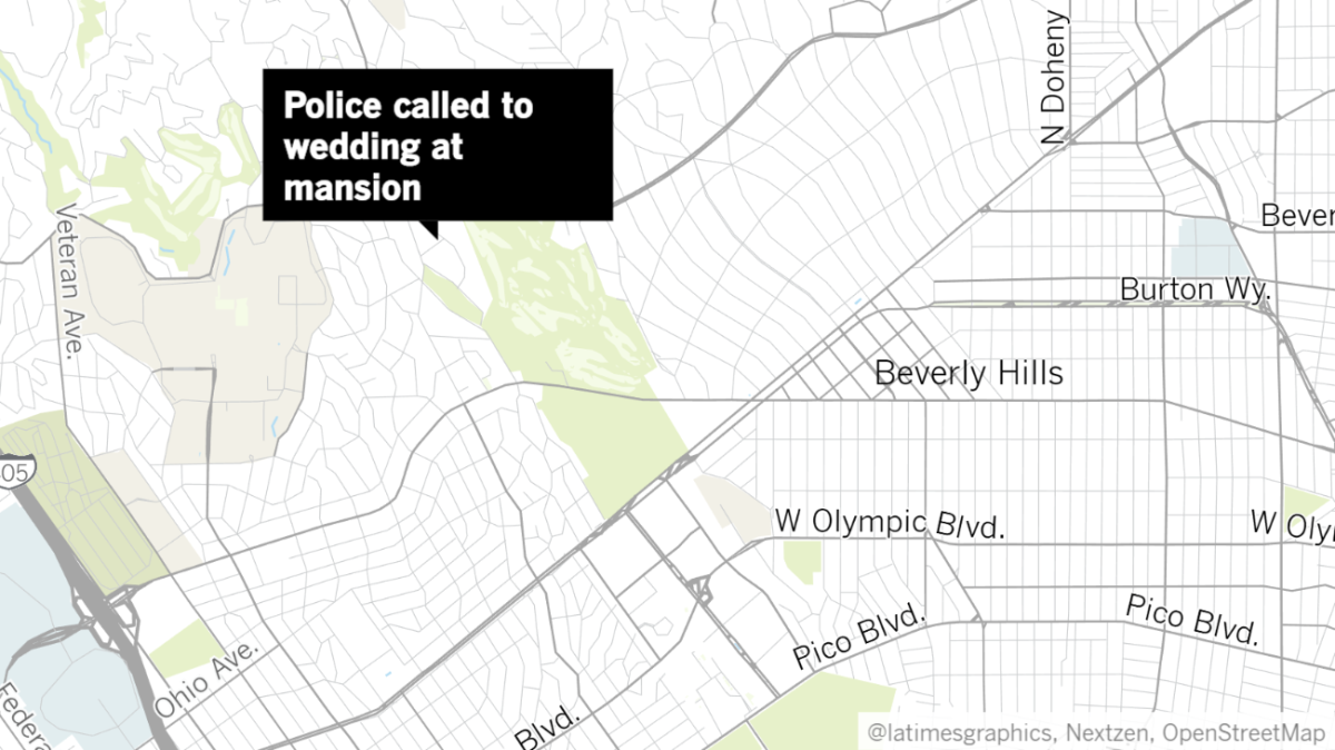 Map shows approximate location of party in Holmby Hills that prompted noise complaints