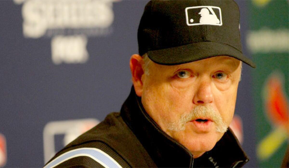 Umpire Jim Joyce participates in a news conference regarding the obstruction call against Will Middlebrooks of the Boston Red Sox during Game 3 of the World Series that lead to the game-winning run for the St. Louis Cardinals. Boston defeated St. Louis, 4-2- in the series to claim its third title in the past 10 years.