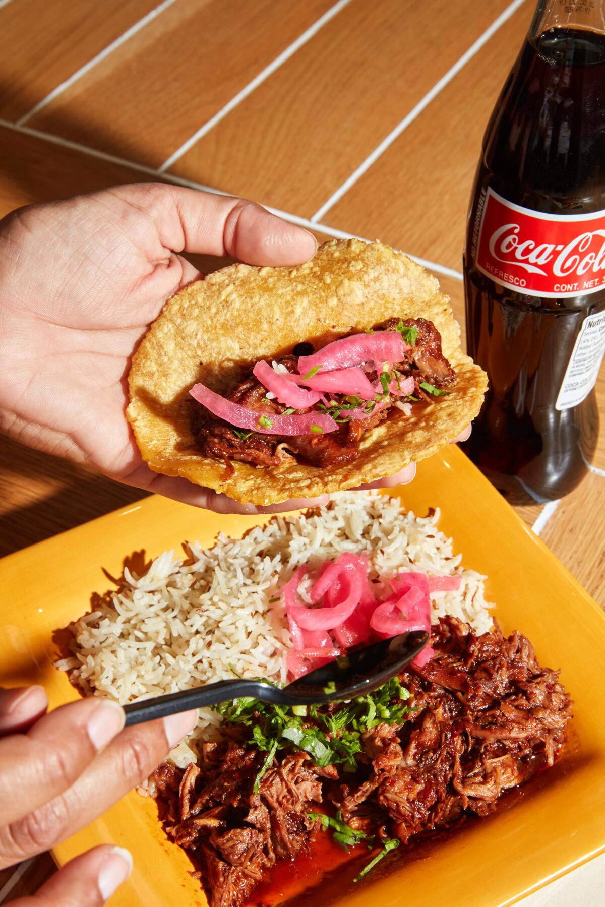 LOS ANGELES, CA - MAY 20 2023: The Birria Plate at The Saucy Chick / Goat Mafia 