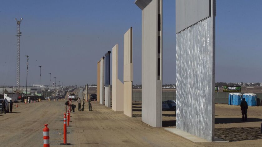 The eight prototype border wall sections in Otay Mesa shortly after contractors finished construction.